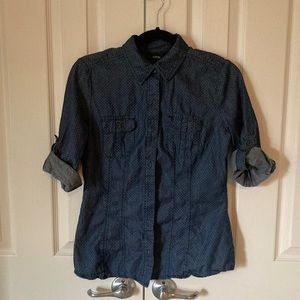 Women’s button down, dark denim with small polka dots, Apt 9, size XS